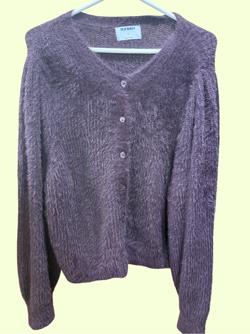 Old Navy Deep Plum Fuzzy V-Neck Cardigan Sweater